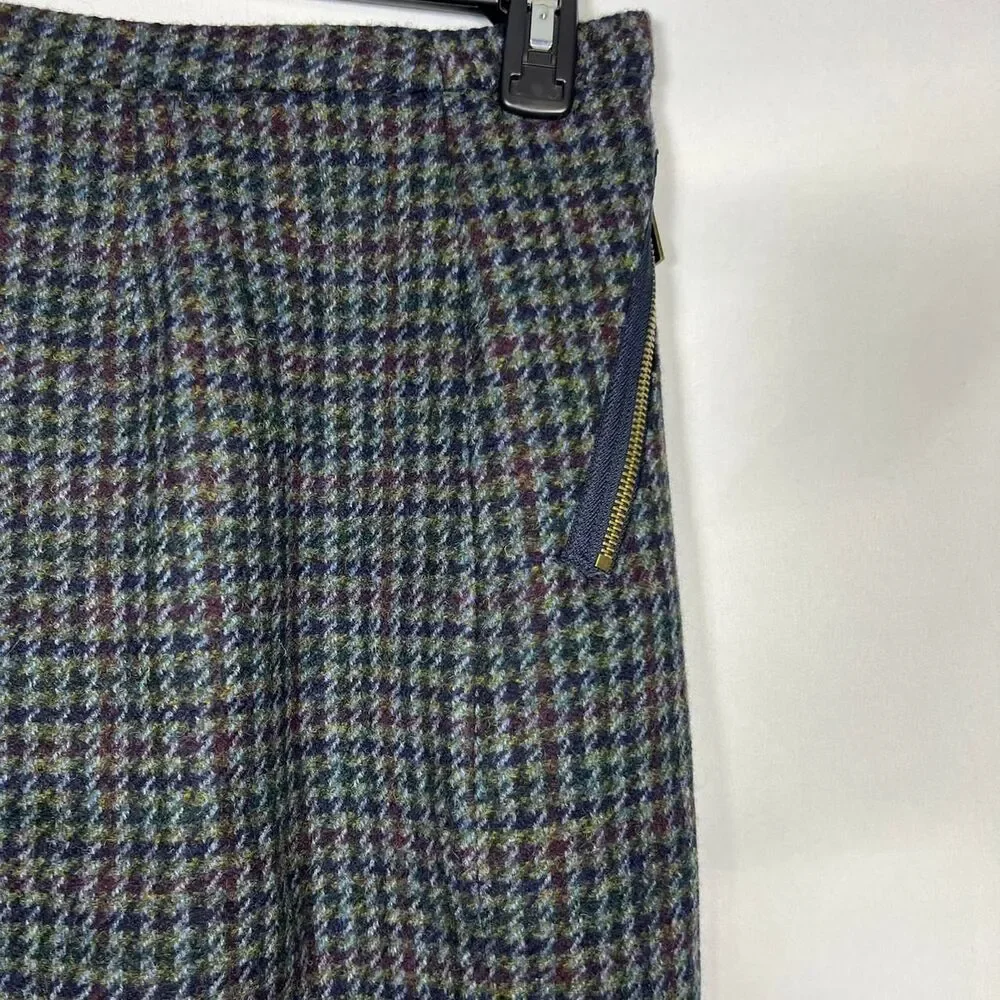 J.Crew Dark Academia Preppy Womens Houndstooth Wool Pencil Skirt